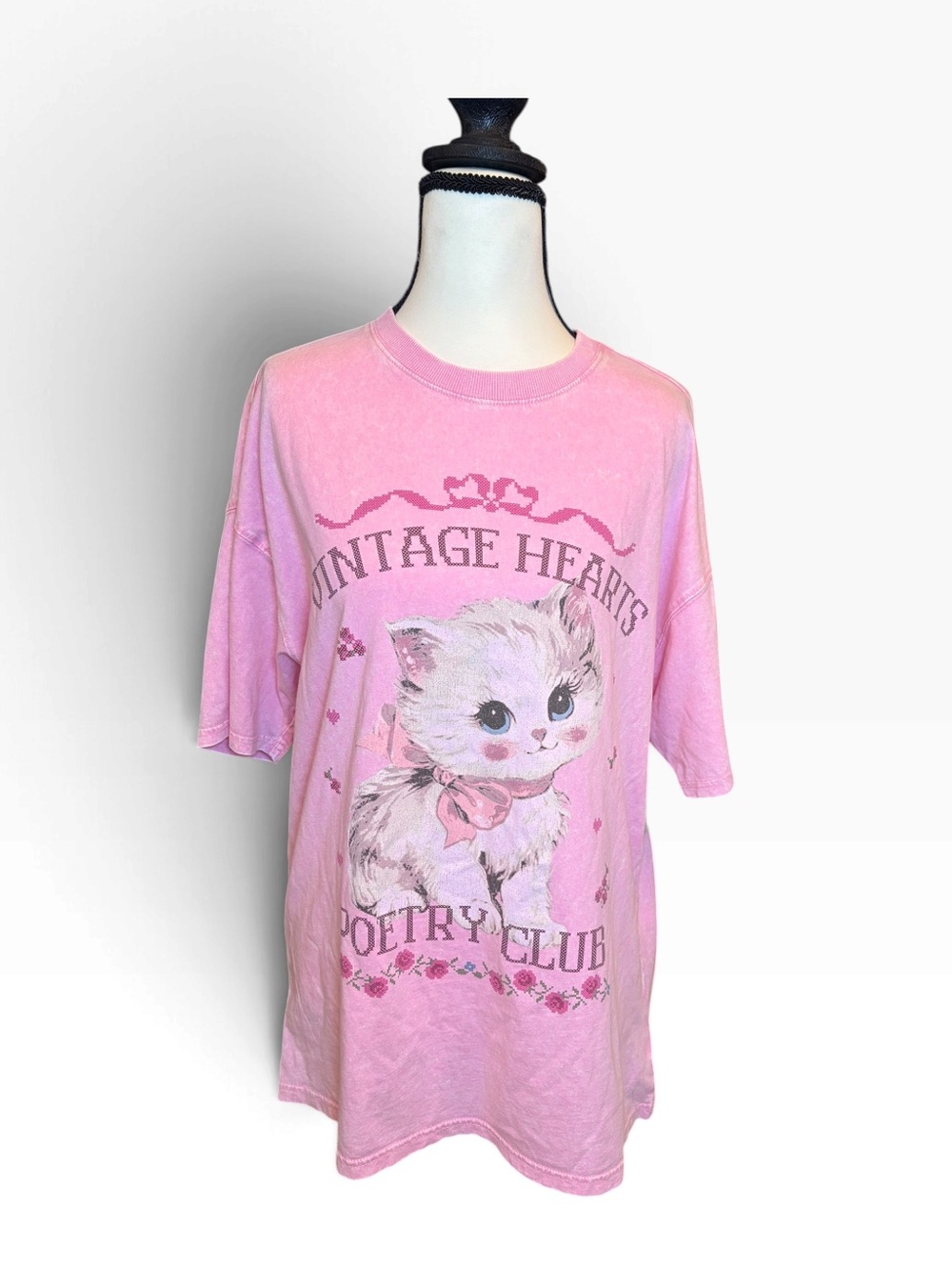 Arizona Jean Co. Oversized Vintage Hearts Pink 'Poetry Club' Kitten Pink Tee